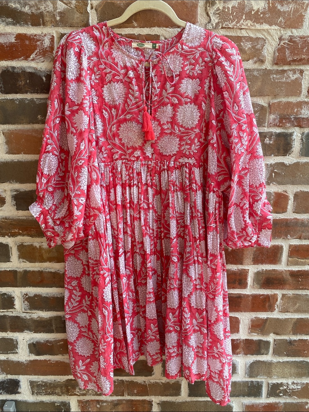 Dolma Coral Floral Tie-Front Cotton Dress Size M